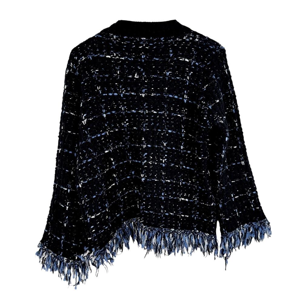 NEW NWT Creation Sz XL Navy Blue Tweed Fringe Cardigan Sweater Top Christmas - Picture 10 of 10